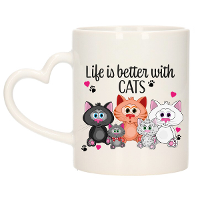 Cadeau koffie/thee mok   life is better with cats   hartjes oor   poesen