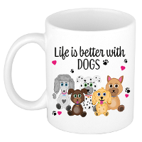 Cadeau koffie/thee mok   life is better with dogs   wit   300 ml   keramiek   honden