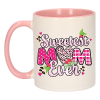 Cadeau koffie/thee mok mama   roze oor   liefste mam ooit   300 ml   Moederdag