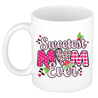 Cadeau koffie/thee mok mama   wit/roze   liefste mam ooit   300 ml   Moederdag