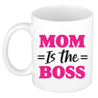 Cadeau koffie/thee mok mama   wit/roze   mam is de baas   300 ml   Moederdag