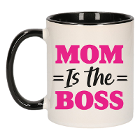 Cadeau koffie/thee mok mama   zwart oor   mam is de baas   300 ml   Moederdag