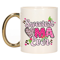 Cadeau koffie/thee mok oma   gouden oor   liefste oma ooit   300 ml