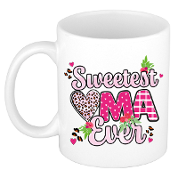 Cadeau koffie/thee mok oma   wit/roze   liefste oma ooit   300 ml