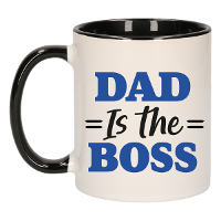 Cadeau koffie/thee mok papa   zwart oor   pap is de baas   300 ml   Vaderdag