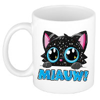 Cadeau koffie/thee mok   poes/kat   Miauw   blauw   300 ml   keramiek   katten mok