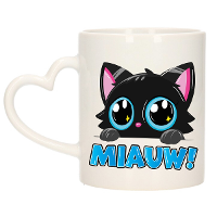 Cadeau koffie/thee mok   poes/kat   Miauw   blauw   hartjes oor   keramiek   poesje