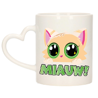 Cadeau koffie/thee mok   poes/kat   Miauw   creme   hartjes oor   keramiek   poesje