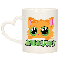 Cadeau koffie/thee mok   poes/kat   Miauw   groen   hartjes oor   keramiek   poesje