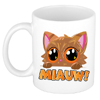 Cadeau koffie/thee mok   poes/kat   Miauw   oranje   300 ml   keramiek   katten mok