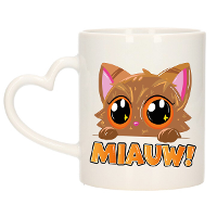 Cadeau koffie/thee mok   poes/kat   Miauw   oranje   hartjes oor   keramiek   poesje