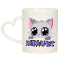 Cadeau koffie/thee mok   poes/kat   Miauw   paars   hartjes oor   keramiek   poesje