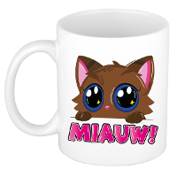 Cadeau koffie/thee mok   poes/kat   Miauw   roze   300 ml   keramiek   katten mok