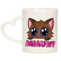 Cadeau koffie/thee mok   poes/kat   Miauw   roze   hartjes oor   keramiek   poesje
