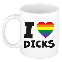Cadeau koffie/thee mok   regenboog   I love dicks   pride / gay   300 ml   keramiek