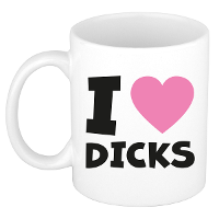 Cadeau koffie/thee mok   roze   I love dicks   pride / gay   300 ml   keramiek