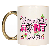 Cadeau koffie/thee mok tante   gouden oor   liefste tante ooit   300 ml