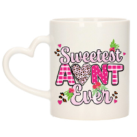 Cadeau koffie/thee mok tante   hartjes oor   liefste tante ooit   300 ml