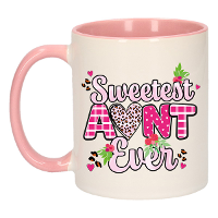 Cadeau koffie/thee mok tante   roze oor   liefste tante ooit   300 ml