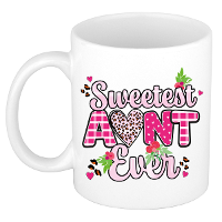 Cadeau koffie/thee mok tante   wit/roze   liefste tante ooit   300 ml