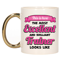 Cadeau koffie/thee mok trainer/coach   excellent trainer   goud/roze   keramiek   300 ml