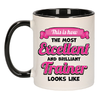 Cadeau koffie/thee mok trainer/coach   excellent trainer   zwart   keramiek   300 ml