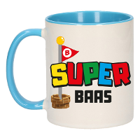 Cadeau koffie/thee mok voor Baas   blauw   super Baas   keramiek   300 ml