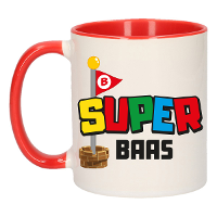 Cadeau koffie/thee mok voor Baas   rood   super Baas   keramiek   300 ml