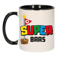 Cadeau koffie/thee mok voor Baas   zwart   super Baas   keramiek   300 ml