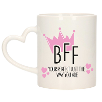 Cadeau koffie/thee mok voor BFF   kroon/hartjes   roze   300 ml   keramiek   Moederdag