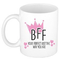 Cadeau koffie/thee mok voor BFF   kroon/hartjes   wit   300 ml   keramiek