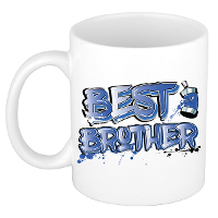 Cadeau koffie/thee mok voor broer   blauw   graffiti letters   de beste  ?300 Ml