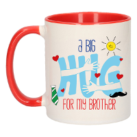 Cadeau koffie/thee mok voor broer   rood   big hug   300 ml   verjaardag