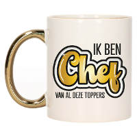 Cadeau koffie/thee mok voor chef   gouden oor   ik ben Chef   keramiek   300 ml
