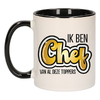 Cadeau koffie/thee mok voor chef   zwart oor   ik ben Chef   keramiek   300 ml