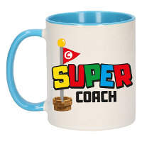 Cadeau koffie/thee mok voor coach/mentor   blauw   super coach   keramiek   300 ml