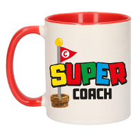 Cadeau koffie/thee mok voor coach/mentor   rood   super coach   keramiek   300 ml