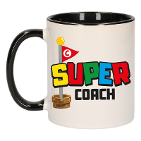 Cadeau koffie/thee mok voor coach/mentor   zwart   super coach   keramiek   300 ml