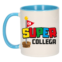Cadeau koffie/thee mok voor collega   blauw   super collega   keramiek   300 ml