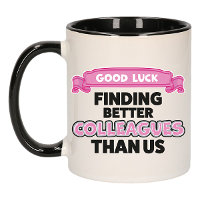 Cadeau koffie/thee mok voor collega   zwart oor   afscheid   keramiek   300 ml