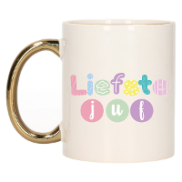 Cadeau koffie/thee mok voor Juf   goud   liefste Juf   keramiek   300 ml