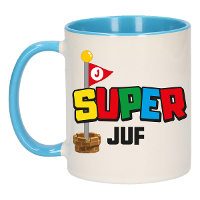 Cadeau koffie/thee mok voor Juf/mentor   blauw   super Juf   keramiek   300 ml