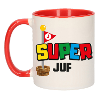 Cadeau koffie/thee mok voor Juf/mentor   rood   super Juf   keramiek   300 ml