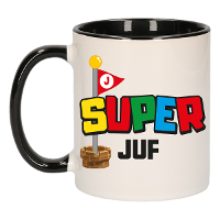 Cadeau koffie/thee mok voor Juf/mentor   zwart   super Juf   keramiek   300 ml