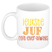 Cadeau koffie/thee mok voor Juf   oranje   de leukste Juf   keramiek   300 ml