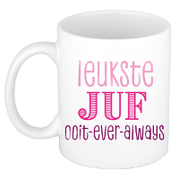 Cadeau koffie/thee mok voor Juf   roze   de leukste Juf   keramiek   300 ml