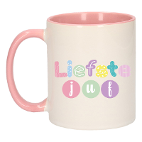 Cadeau koffie/thee mok voor Juf   roze   liefste Juf   keramiek   300 ml