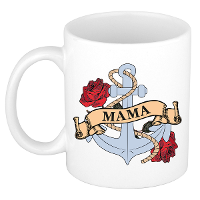Cadeau koffie/thee mok voor mama   anker   rozen   wit   300 ml   keramiek   Moederdag