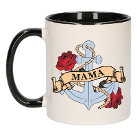 Cadeau koffie/thee mok voor mama   anker   rozen   zwart   300 ml   keramiek   Moederdag