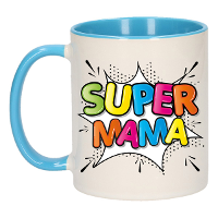 Cadeau koffie/thee mok voor mama   blauw   super mama   keramiek   300 ml   Moederdag